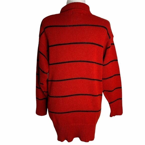 Vintage Cable Knit Turtleneck Sweater M Red Geometric Pullover Oversized - Picture 4 of 6